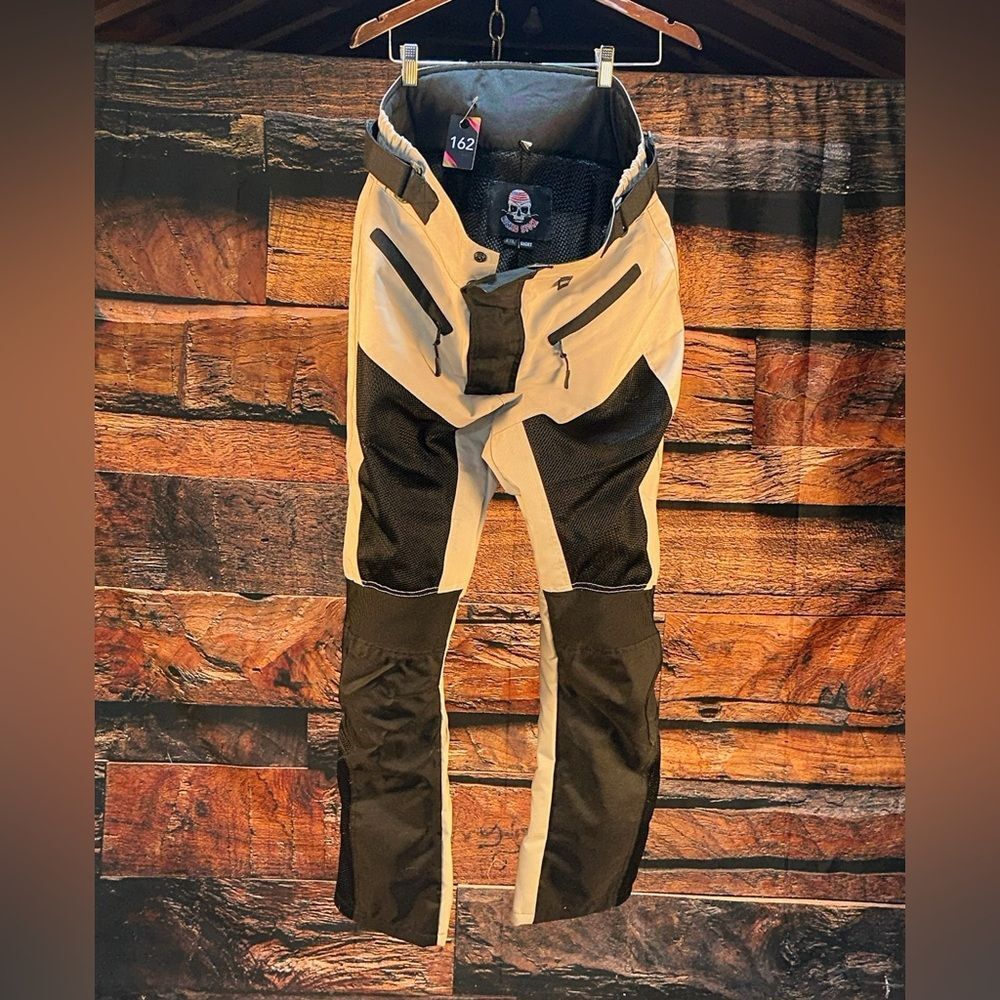 Two-Tone Biker Pants in Beige and Black